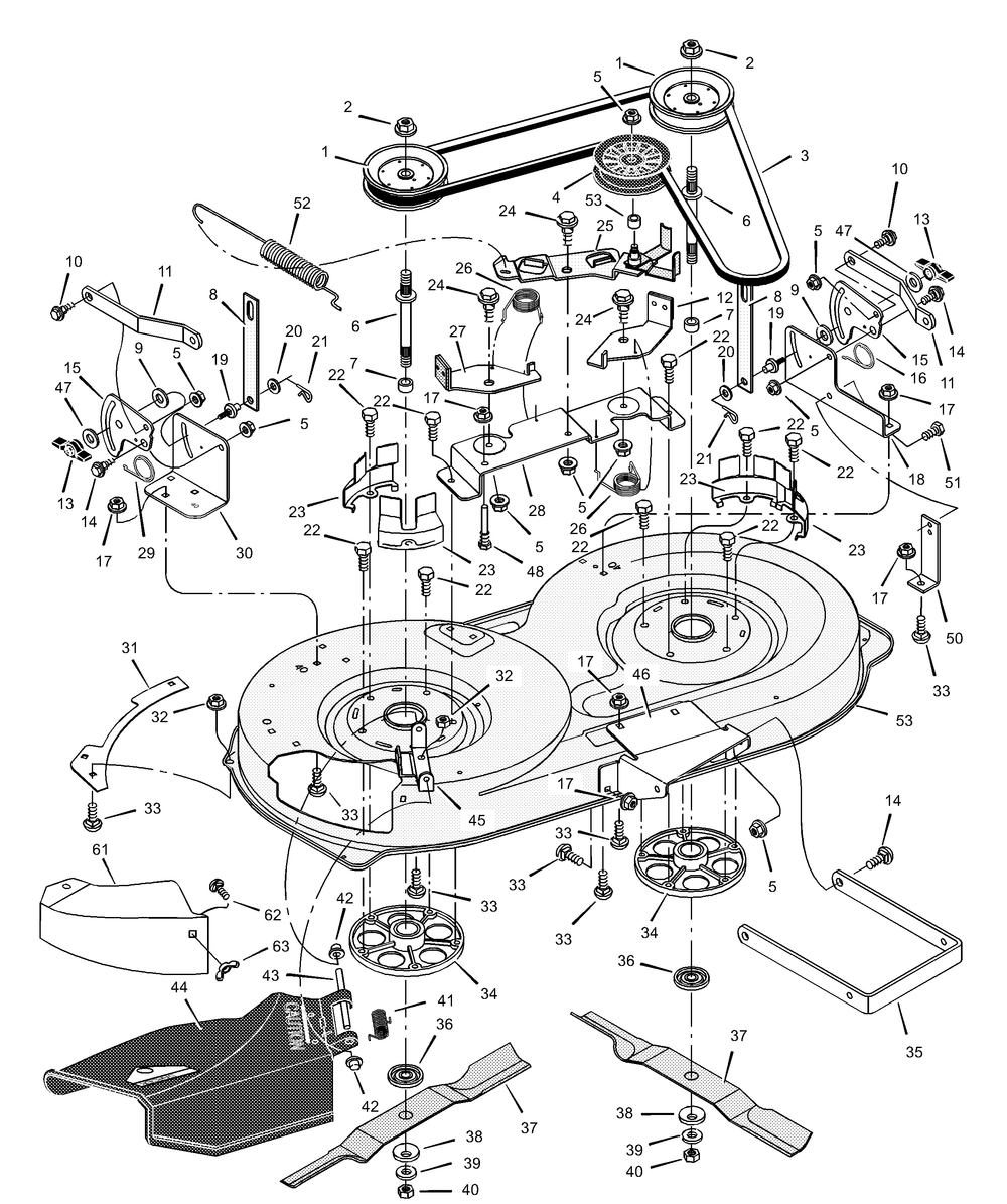 Mower Housing Diagram and Parts List for 405618X81A 2001 Briggs and Stratton Lawn Tractor